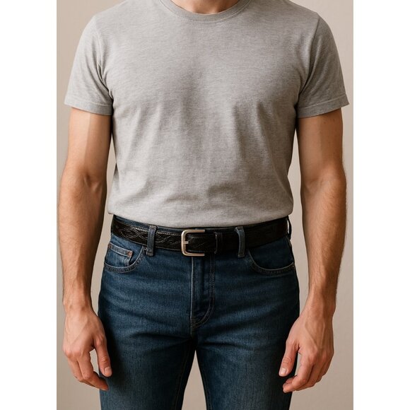 Justin Wéstern Men’s Genuine Leather Belt Black Silver Buckle Textured snake 42 - Picture 2 of 13